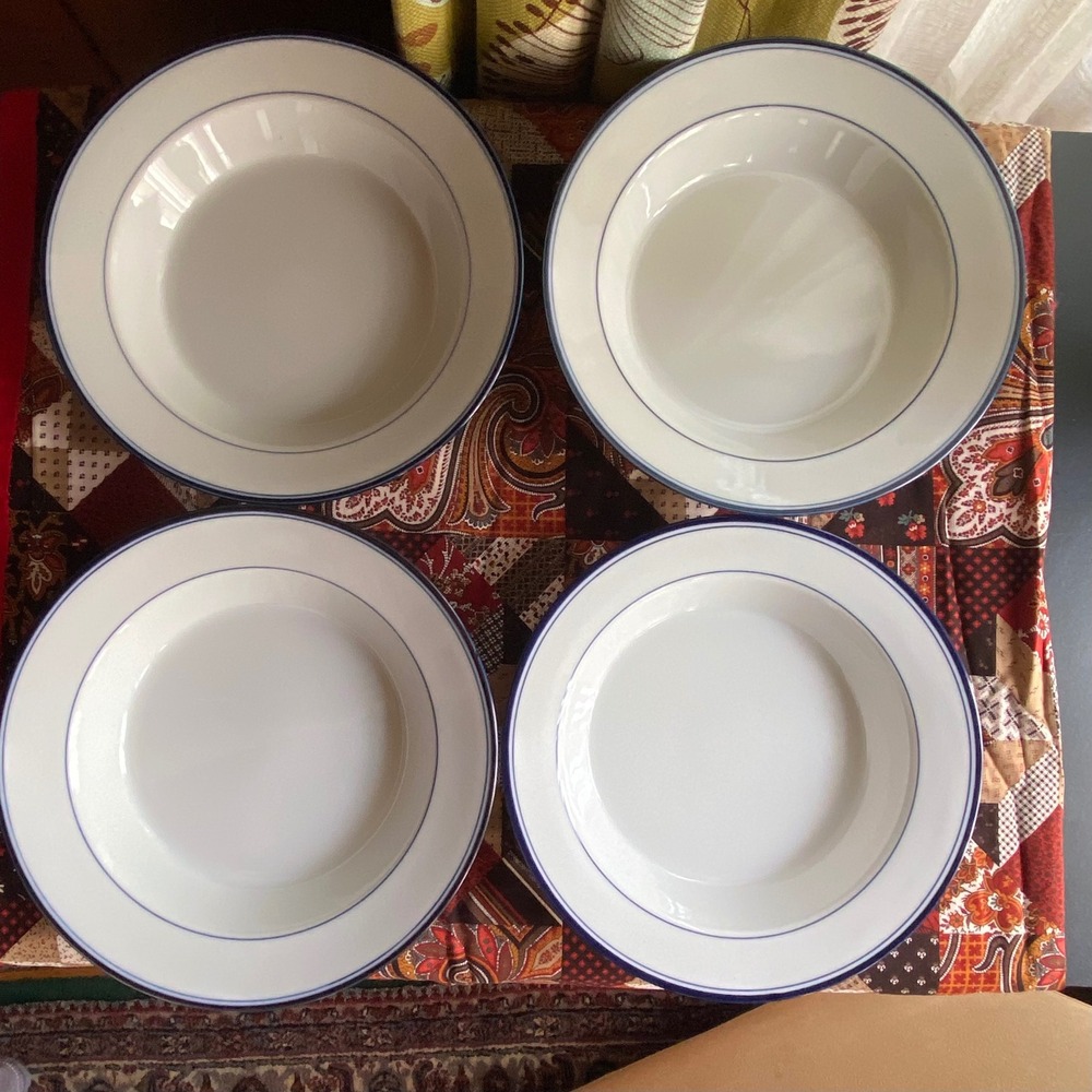 Vintage Dansk Concerto Allegro Blue Rim Pasta Soup Bowls - Set of 4